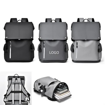 15.6inch PU Leather Laptop Backpack USB Charging