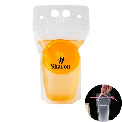 25oz Hand-held Closable Zipper Drinking Pouches With Straw