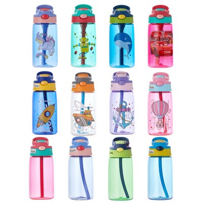 16 Oz. Cartoon Plastic Water Bottle with Straw