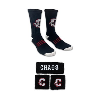 Lacrosse Embroidered Headband, embroidered Wristband, and knit- in sock set