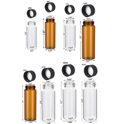 10 ML Amber Small Liquid Sample Glass Vials with Screw Caps Black Screw Cap with PE Liners