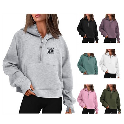 Women Half Zip Cropped Hoodies