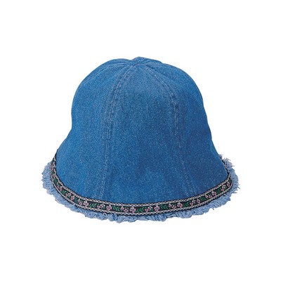 Denim Washed Bucket Hat w/ Decorative Band