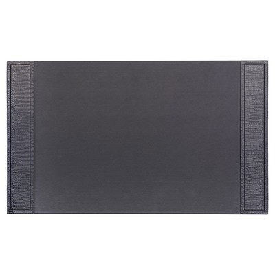 Crocodile Embossed Black Leather Side Rail Desk Pad