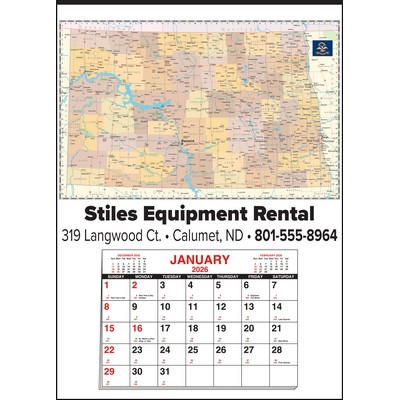 Small N. Dakota State Map Full Apron Calendar