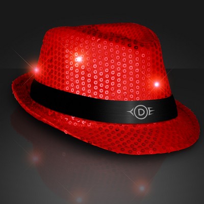 Custom Shiny Red Fedora Hat w/ Flashing Lights - Domestic Print