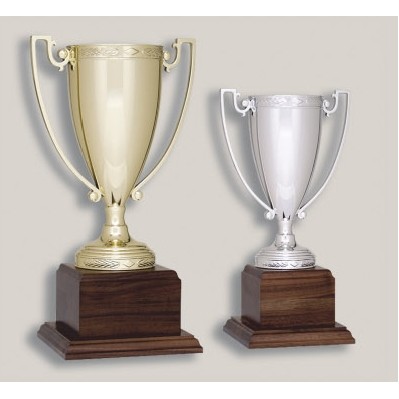 5.75" Gold Die Cast Zinc Cup Trophy w/5" Walnut Base