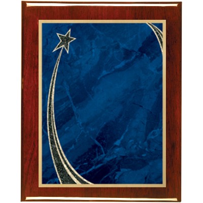 Rosewood Piano Finish Plaque with Blue Rising Star Brass Plate, 7 x 9"