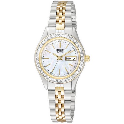 Citizen® Ladies' Quartz 2-Tone Watch w/Round Mother Of Pearl Dial