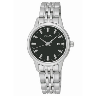 Seiko Ladies Prime Silver Tone Bracelet Watch w/Round Black Dial