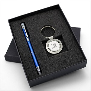 Beautiful Gift Set with Quality Round Metal Keychain & Aluminum Pen