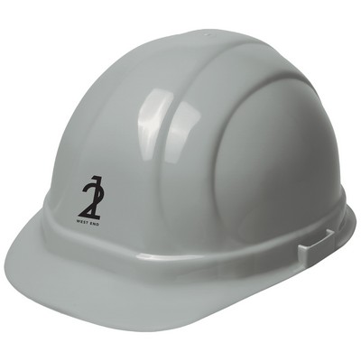 Gray hard hat, six point ratchet suspension