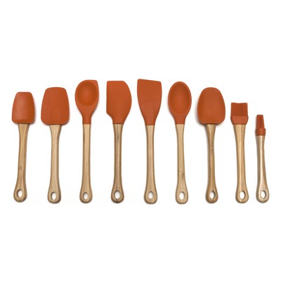 Silicone Orange Corner Spoon w/ Bamboo Handle