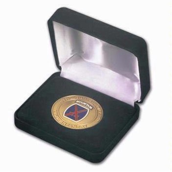 Black Velvet Hinged Box with Tray for 3 1/2" Medallion