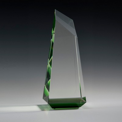 9" Lumen Crystal Award w/Green Accent