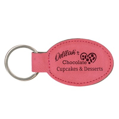 Pink Leatherette Oval Keychain