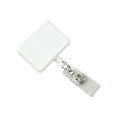 Rectangle Plastic Clip-On Badge Reel (White)