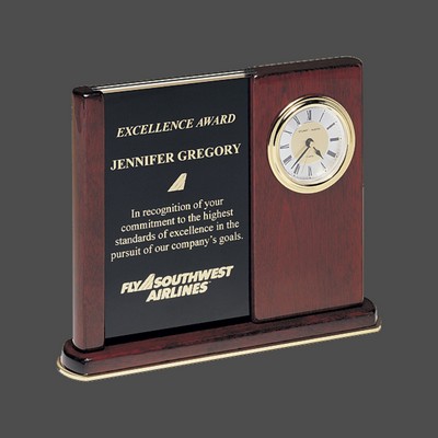 Rosewood Upright Clock with 2 Engravable Plates 6 3/4" x 8 1/2"