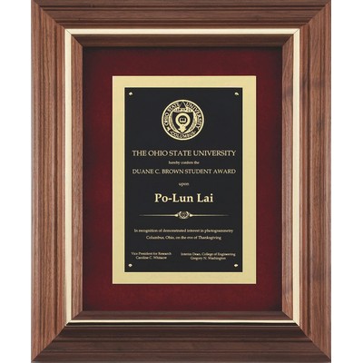 Walnut/Gold Inlay Frame with Black Brass Plate on Red Velour, 11-1/2"x13-1/2"