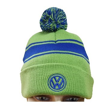 Knit Beanie Pom Pom Cap w/Stripe Design