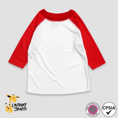 Toddler Raglan T-Shirts - 3/4 Sleeve Baseball T-Shirts -White/Red-100% Polyester - Laughing Giraffe®