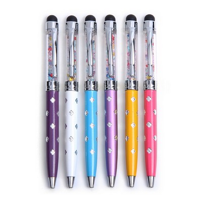 2 in 1 Crystal Stylus w/Engraving Flower