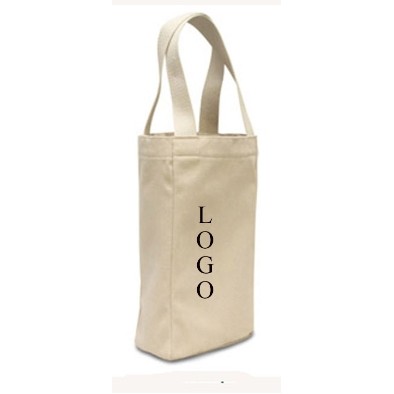 Cotton Canvas Two Wine Bottle Tote