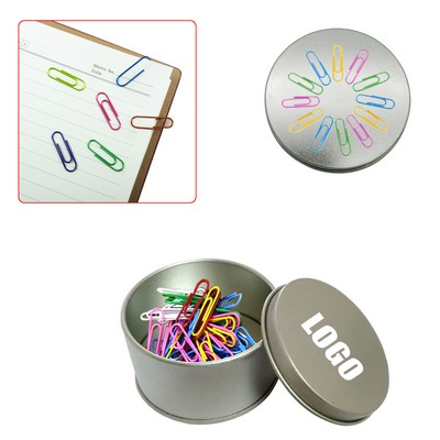 Assorted Color Regular Paper Clips in Tin Box