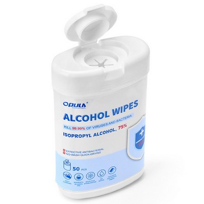 Disposable 50pcs/Pack 75% Alcohol Wet Wipe in Barrel (Inventory & Blank)