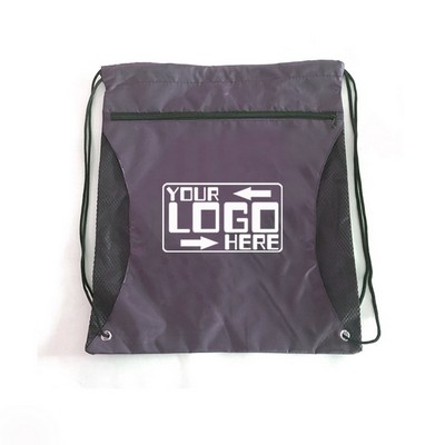 Drawstring Backpacks w/ Mesh Pocket & One Color Print