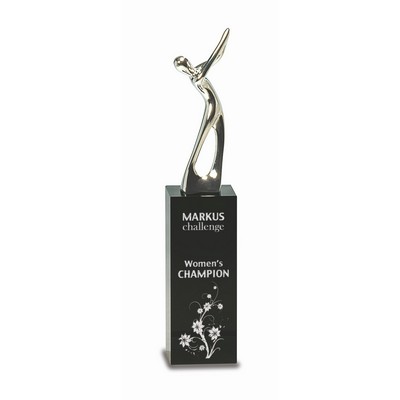 9 1/2" Silver Metal Golf Figure on Black Crystal Pedestal