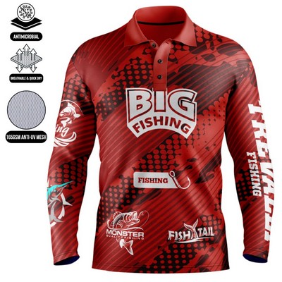 Unisex & Kids' Sublimation Long Sleeve Fishing Henley - 165G UPF50+ Mesh