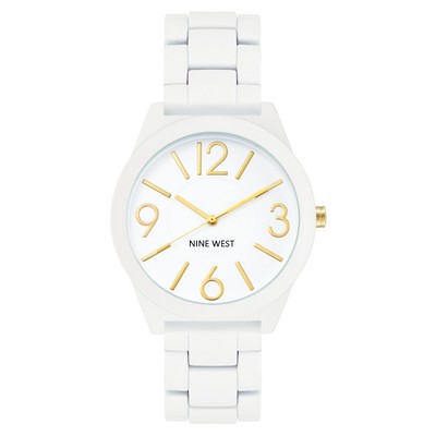 Nine West® Women's Matte White w/Gold Dial Rubber Bracelet Watch