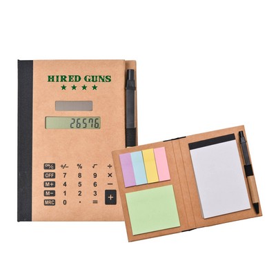 Recycled Solar Calculator with pen, notepad and flags