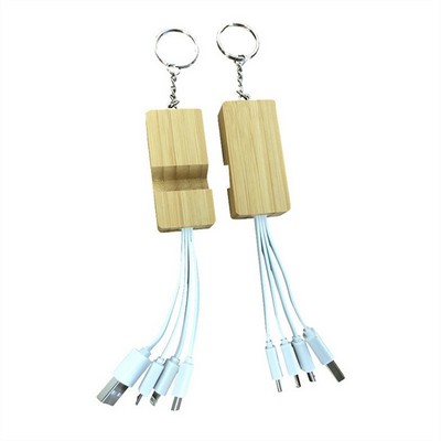 3 in 1 Bamboo Phone Stand Cable/Keychain