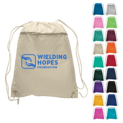 Polyester Drawstring Backpack w/ Front Pocket