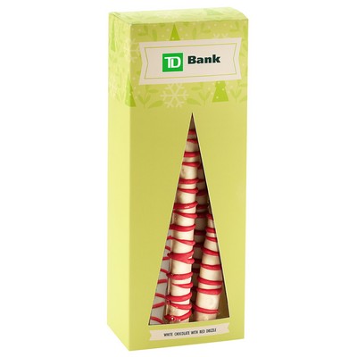 Chocolate Pretzel Rod Holiday Boxes (6 Piece) - White Chocolate with Red Drizzle