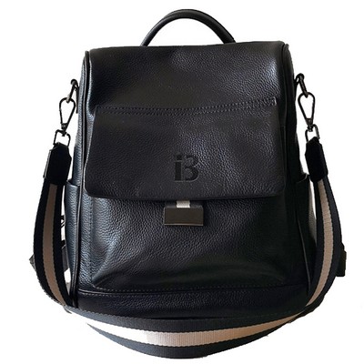 Black Genuine Leather Street-Style Backpack