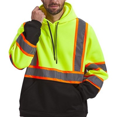 Hi Vis Class 3 Color Block Two Tone Reflective Tape Safety Hoodie with Pocket