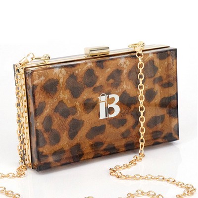 Leopard Print Acrylic Crossbody Chain Box Bag