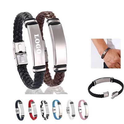 Stainless Steel Leather Woven Bracelet