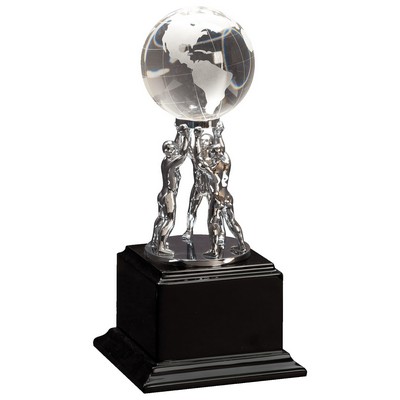 10" Crystal Globe w/ Silver Men & Black Piano Finish Base