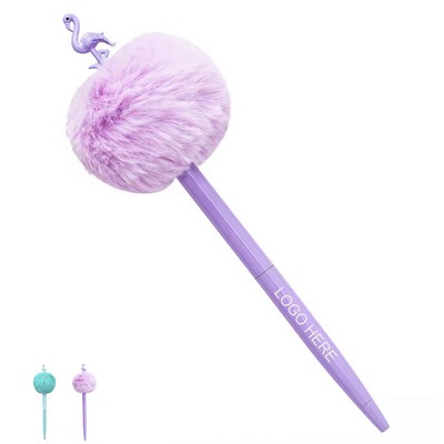 Flamingo Decor Pom Pom Metal Ballpoint Pen