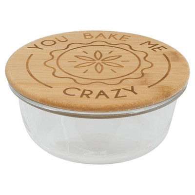 21 Oz. Round Glass Container w/Bamboo Lid