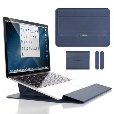 Adjustable PU Leather Laptop Sleeve Bag with Storage Pouch