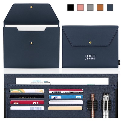 PU Leather A4 File Organizer Folder With Card Slots