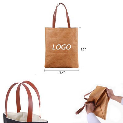 Washable Kraft Dupont Paper Tote Bag With Canvas Inner