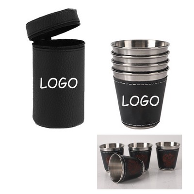 Mini Stainless Steel Cups Set With PU Leather Sleeves