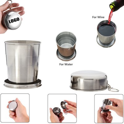 240ml Collapsible Stainless Steel Travel Cup with Key Ring