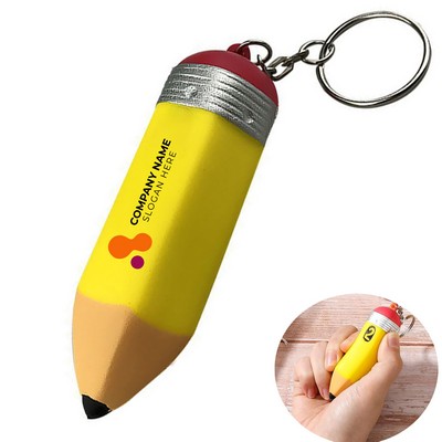 Pencil Shaped Squeeze/Stress Reliever With Keychain